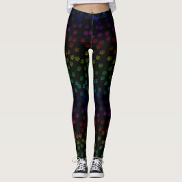Retro 70s Pastel Rainbow Bloemenprint op zwart Leggings