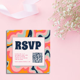 Retro 70s Pastel Roze Groovy QR Code RSVP Informatiekaartje