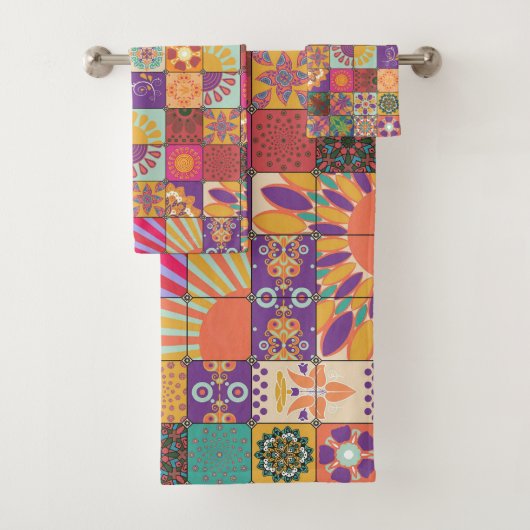 Retro 70s Patchwork Handdoek Set (Insitu)