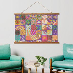Retro 70s Patchwork muur opknoping Hangend Wandkleed