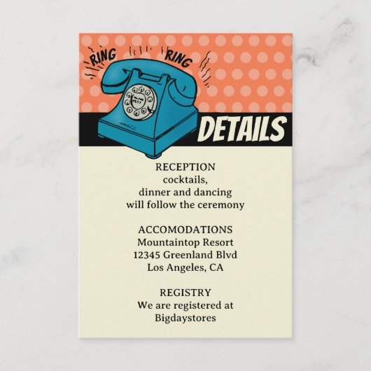 Retro 70's Pop Kunst Stripboek Bruiloft QR Code Informatiekaartje (Voorkant)