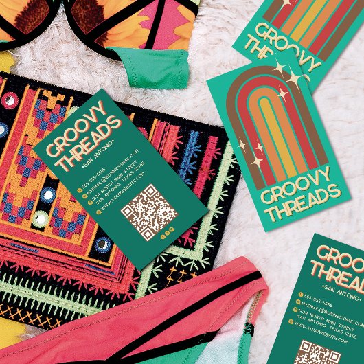 Retro 70's Rainbow Arch Bling Stars Visitekaartje