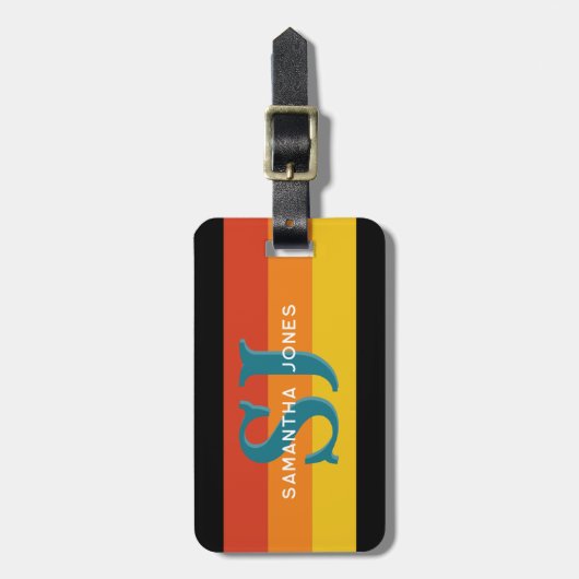 Retro 70s Rainbow Bold Stripes Initialen Monogram Bagagelabel (Voorkant verticaal)