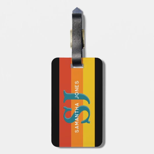 Retro 70s Rainbow Bold Stripes Initialen Monogram Bagagelabel (Achterkant verticaal)