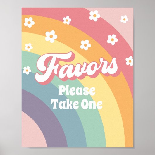 Retro 70s Rainbow Daisy Verjaardagsgunsten Teken Poster (Voorkant)