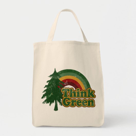 Retro 70s regenboog, denk groen tote bag (Voorkant)