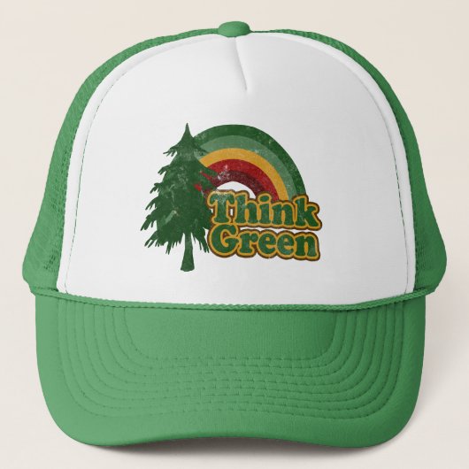 Retro 70s regenboog, denk groen trucker pet (Voorkant)