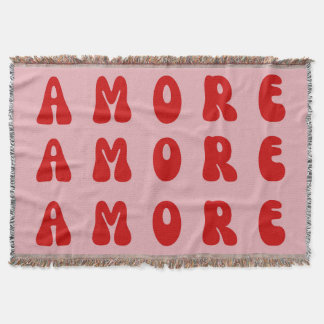 Retro 70s Roze en Rode AMORE Bubble Lettertype Deken