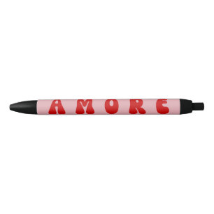 Retro 70s Roze en Rode AMORE Bubble Lettertype Zwarte Inkt Pen