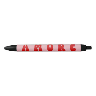 Retro 70s Roze en Rode AMORE Bubble Lettertype Zwarte Inkt Pen
