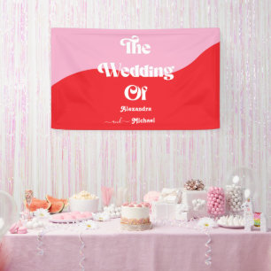 Retro 70s Roze en Rode Neon Bruiloft Spandoek