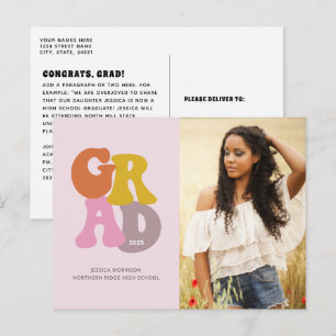 Retro 70s Roze Foto Afstuderen Briefkaart