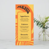 Retro 70s Sinaasappel Geel 3 gangen Bruiloft Menu (Staand voorkant)