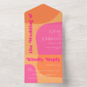 Retro 70s sinaasappel roze vet abstract bruiloft r all in one uitnodiging (Binnen)