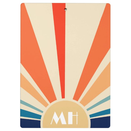 Retro 70s Starburst Sunrise Stripes Monogram Klembord (Achterkant)