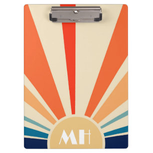 Retro 70s Starburst Sunrise Stripes Monogram Klembord