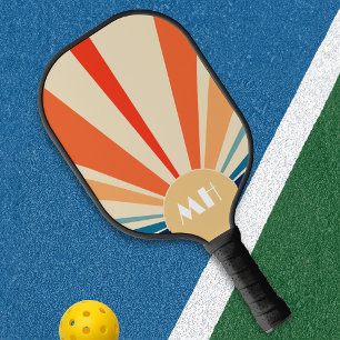 Retro 70s Starburst Zonsopgang Strepen Monogram Pickleball Paddle