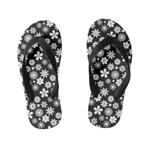 Retro 70s Stijl Bloem Monochroom RPT Patroon Kinder Teenslippers