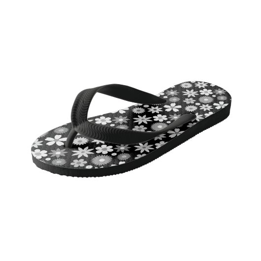 Retro 70s Stijl Bloem Monochroom RPT Patroon Kinder Teenslippers (Schuin)