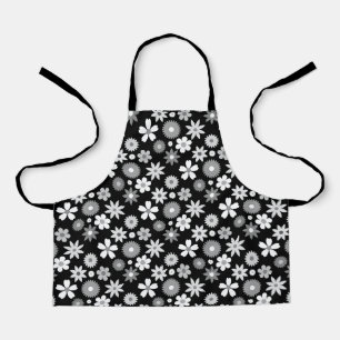 Retro 70s Stijl Bloem Monochroom RPT Patroon Schort