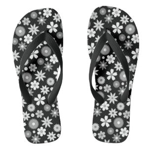 Retro 70s Stijl Bloem Monochroom RPT Patroon Teenslippers