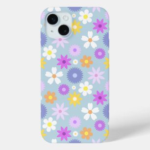 Retro 70s Stijl Bloem Patroon Pastel Kleuren iPhone 15 Mini Hoesje