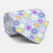 Retro 70s Stijl Bloem Patroon Pastel Kleuren Stropdas (Opgerold)