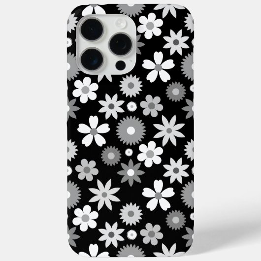 Retro 70s stijl bloem zwart-wit patroon Case-Mate iPhone case (Achterkant)