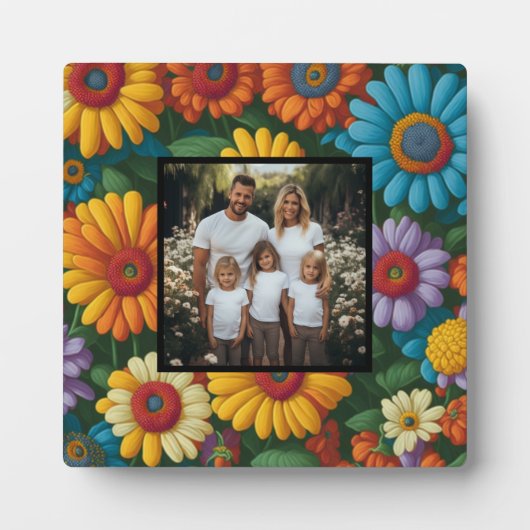 Retro 70s stijl kleurrijke bloemen personaliseren fotoplaat (Voorkant)