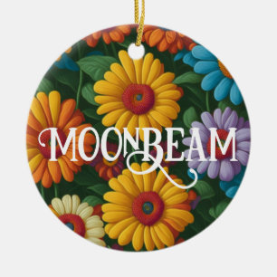 Retro 70s stijl kleurrijke madeliefjes keramisch ornament