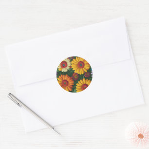 Retro 70s stijl kleurrijke madeliefjes ronde sticker