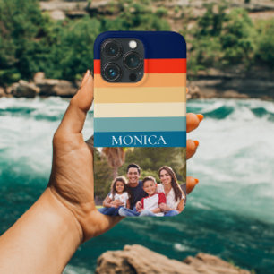 Retro 70s Strepen Foto Moderne Sjabloon Monogram Case-Mate iPhone 14 Hoesje