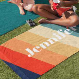 Retro 70s Strepen Gepersonaliseerde naam Strandlaken