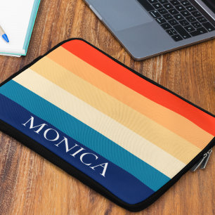 Retro 70s Strepen Modern Sjabloon Monogram Laptop Sleeve