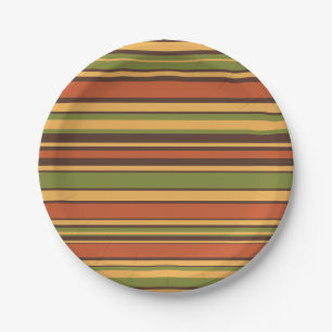 Retro  70s Stripes Brown Avocado Sinaasappel Papieren Bordje