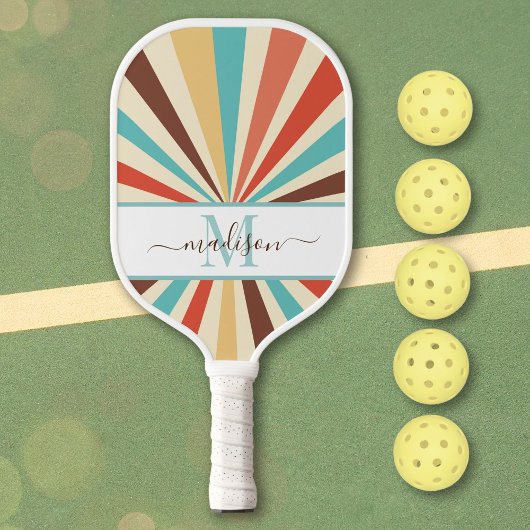 Retro 70s  Stripes Custom Monogram Pickleball Paddle