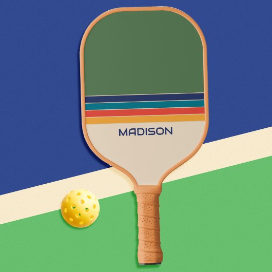 Retro 70s Stripes gepersonaliseerd Pickleball Paddle