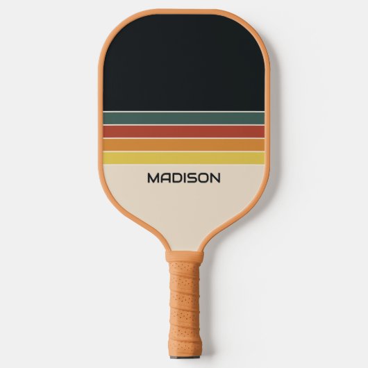 Retro 70s Stripes gepersonaliseerd Pickleball Paddle (Voorkant)