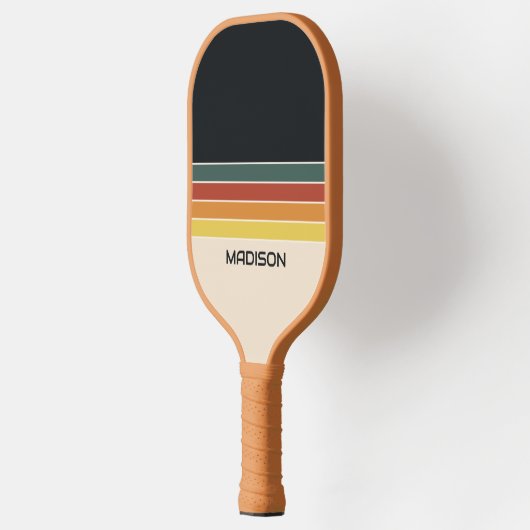 Retro 70s Stripes gepersonaliseerd Pickleball Paddle (Links)