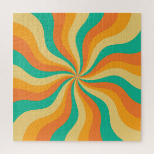 Retro 70s Sunburst Kleurrijke achtergrond Legpuzzel