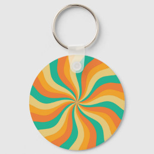 Retro 70s Sunburst Kleurrijke achtergrond Sleutelhanger
