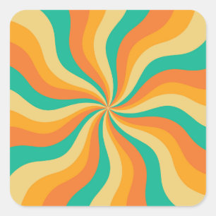 Retro 70s Sunburst Kleurrijke achtergrond Vierkante Sticker