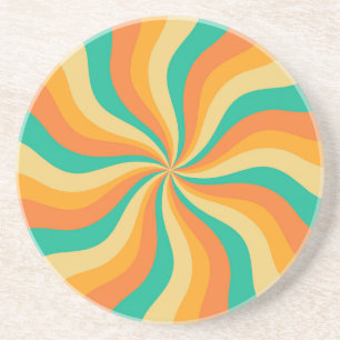 Retro 70s Sunburst Kleurrijke achtergrond Zandsteen Onderzetter