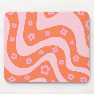 Retro 70s Swirl Pattern Roze en Oranje Muismat