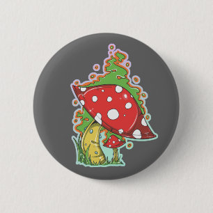 Retro 70's Tattoo paddenstoel Ronde Button 5,7 Cm