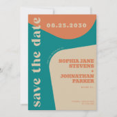 Retro 70s teal orange beige wedding save the date (Voorkant)