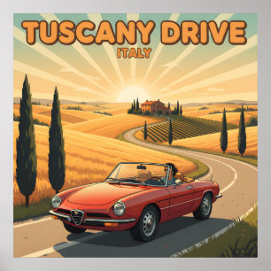 Retro 70s Toscane Drive: Italië Reizen Poster