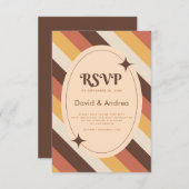 Retro 70s Typografie Stripes QR Code Wedding RSVP (Voorkant / Achterkant)