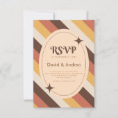 Retro 70s Typografie Stripes QR Code Wedding RSVP Kaartje (Voorkant)