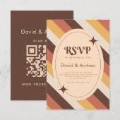 Retro 70s Typografie Stripes QR Code Wedding RSVP Kaartje (Voorkant / Achterkant)